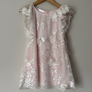 Biscotti Pale Pink Floral Appliqué Tulle Dress